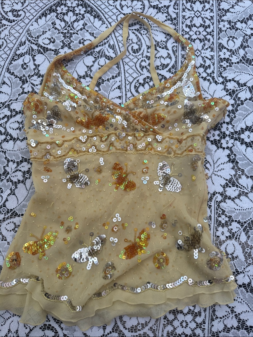 bebe Gold Sequin Halter Cami